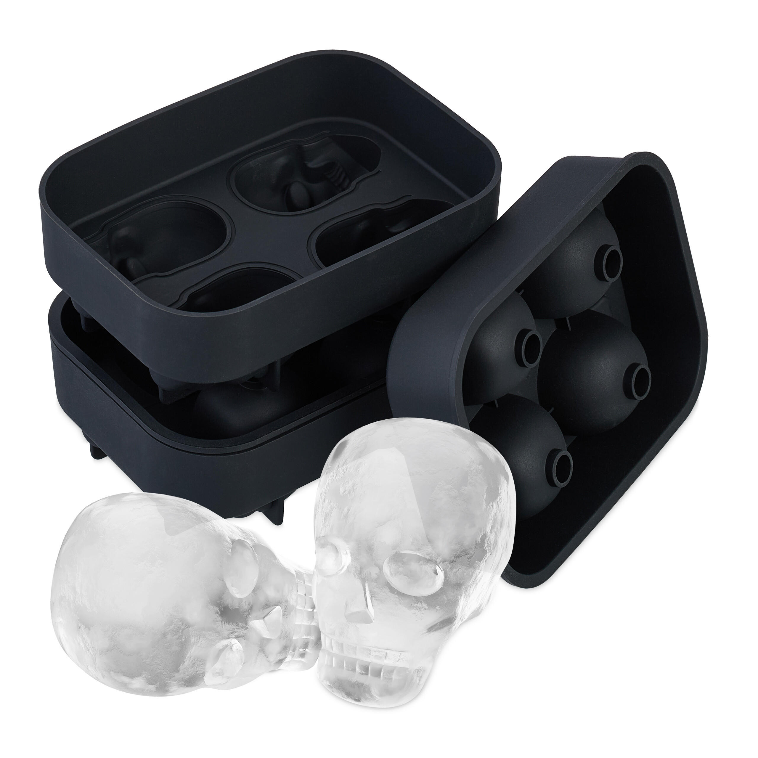 2XTOTENKOPF-EISWÜRFELFORM - Schwarz, Kunststoff (8.5/4.5/11.5cm) - Relaxdays