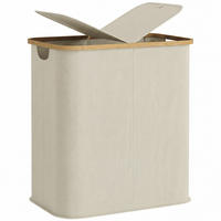 WÄSCHEKORB DE-18814 2 Fächer, 80L mit Deckel & klappbar Beige - Beige, Textil (54/58.5/34cm) - ComfortXL
