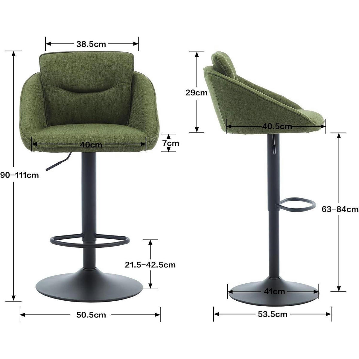 BARHOCKER 4er Set Grün Höhenverstellbar 360° Drehbar - Grün, Textil (52/85/52cm)