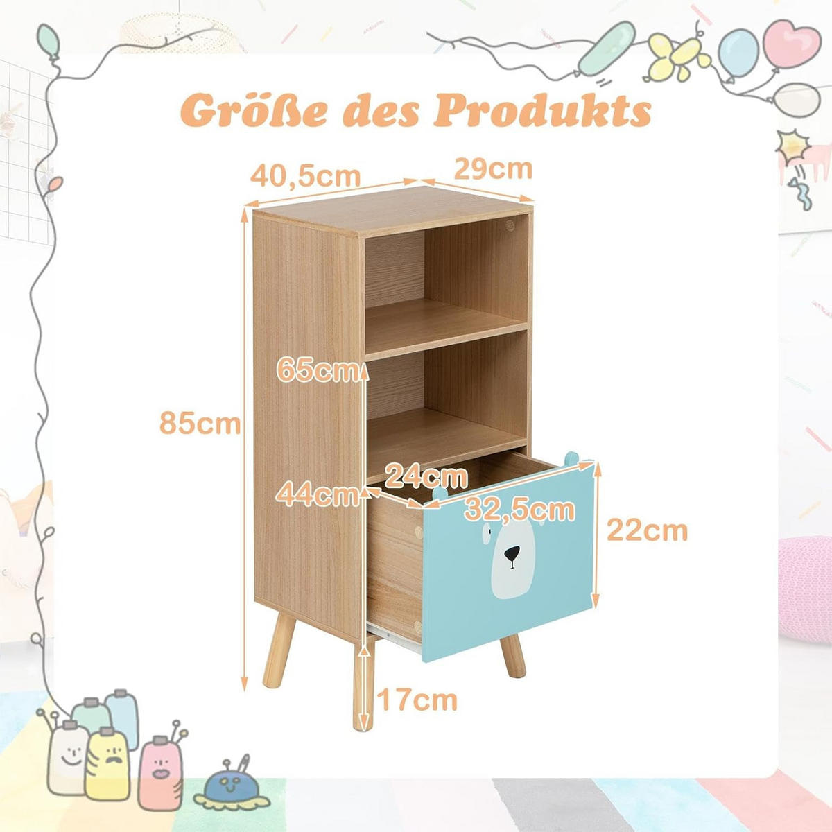 KINDERREGAL Hellblau Braun - Braun, Holz (29/86/41cm) - COSTWAY