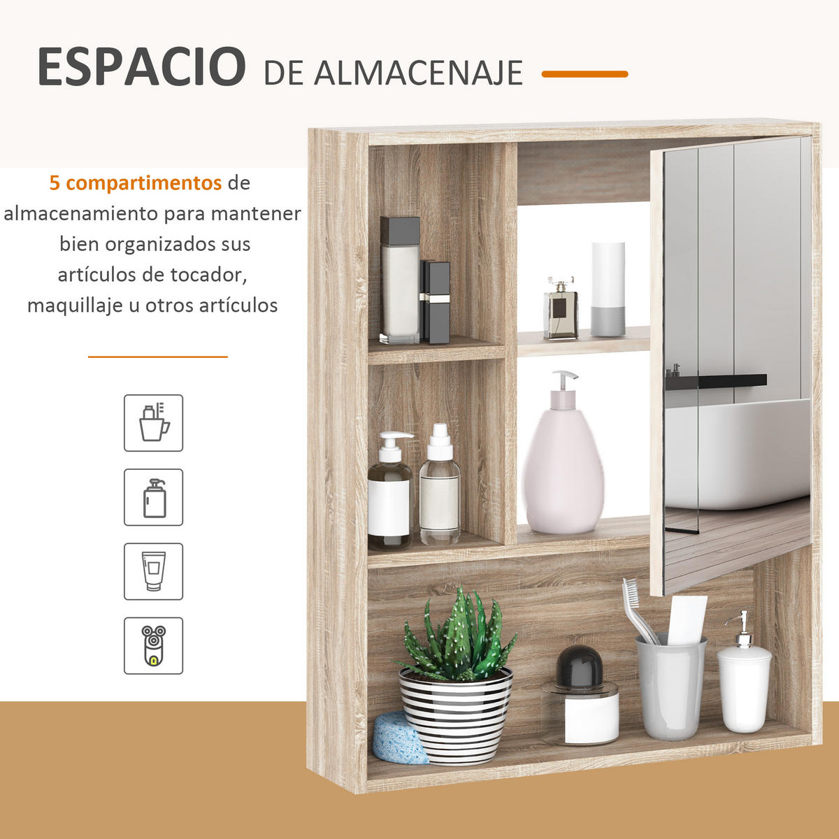 SPIEGELSCHRANK, Wandmontage mit höhenverstellbarem Einlegeboden, Innenraum,60x15x76cm - Braun, Glas (60/76/15cm) - Vallsero