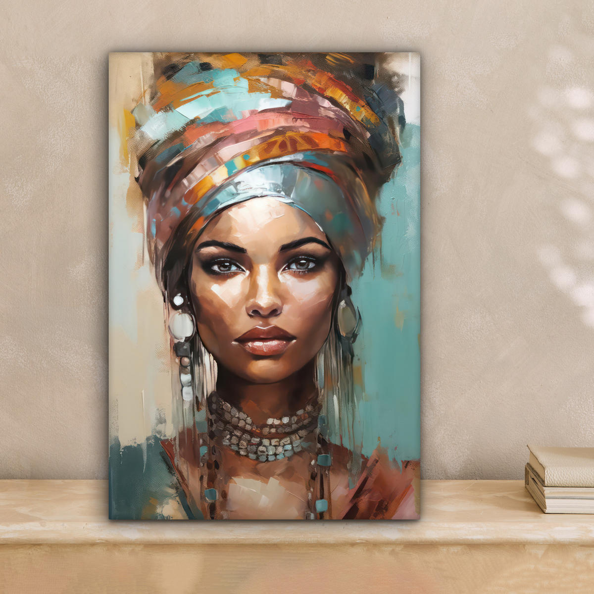 LEINWANDBILD Frau - Kunst - Schmuck - Porträt 20x30 cm - Blaugrau, Textil (20/30cm) - MuchoWow