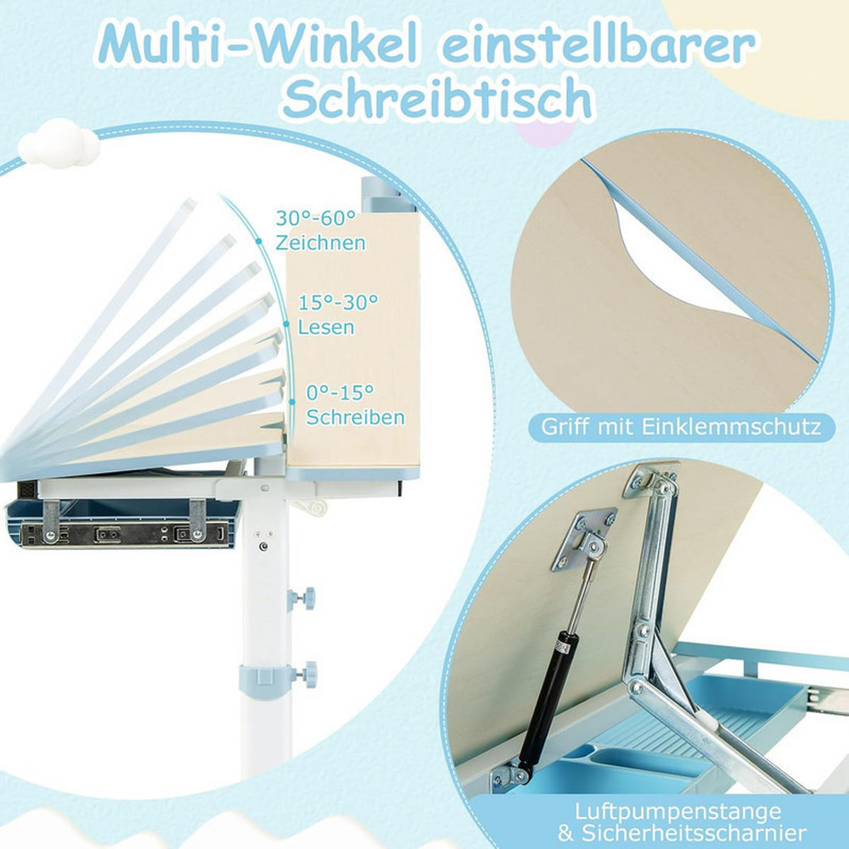 KINDERSCHREIBTISCH Höhenverstellbarer blau - Blau, Metall (80/88/51cm) - COSTWAY