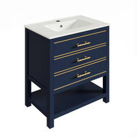 WASCHTISCHUNTERSCHRANK mit Keramikbecken 66x46.5x86cm Schwarz & blau mit Gold-Akzenten - Blau, Holzwerkstoff (76/86/46.5cm) - Modfu