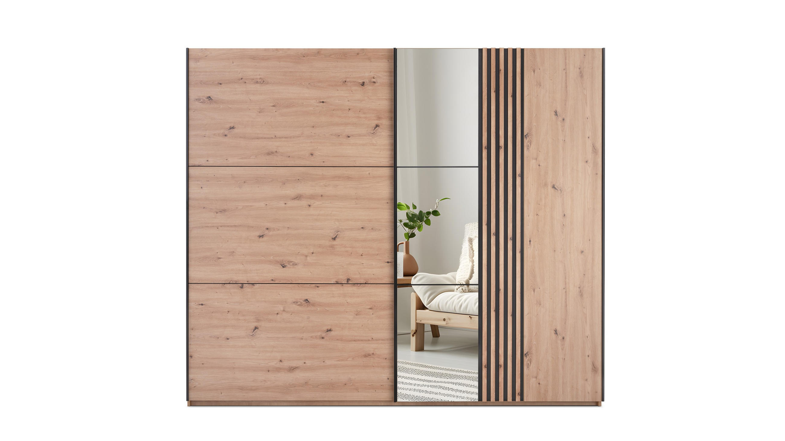 SCHWEBETÜRENSCHRANK ATROX 250/215/65 cm 2-türig mit Spiegel Eiche Artisan - Eiche Artisan, Holzwerkstoff (250/215/65cm) - MASSENO