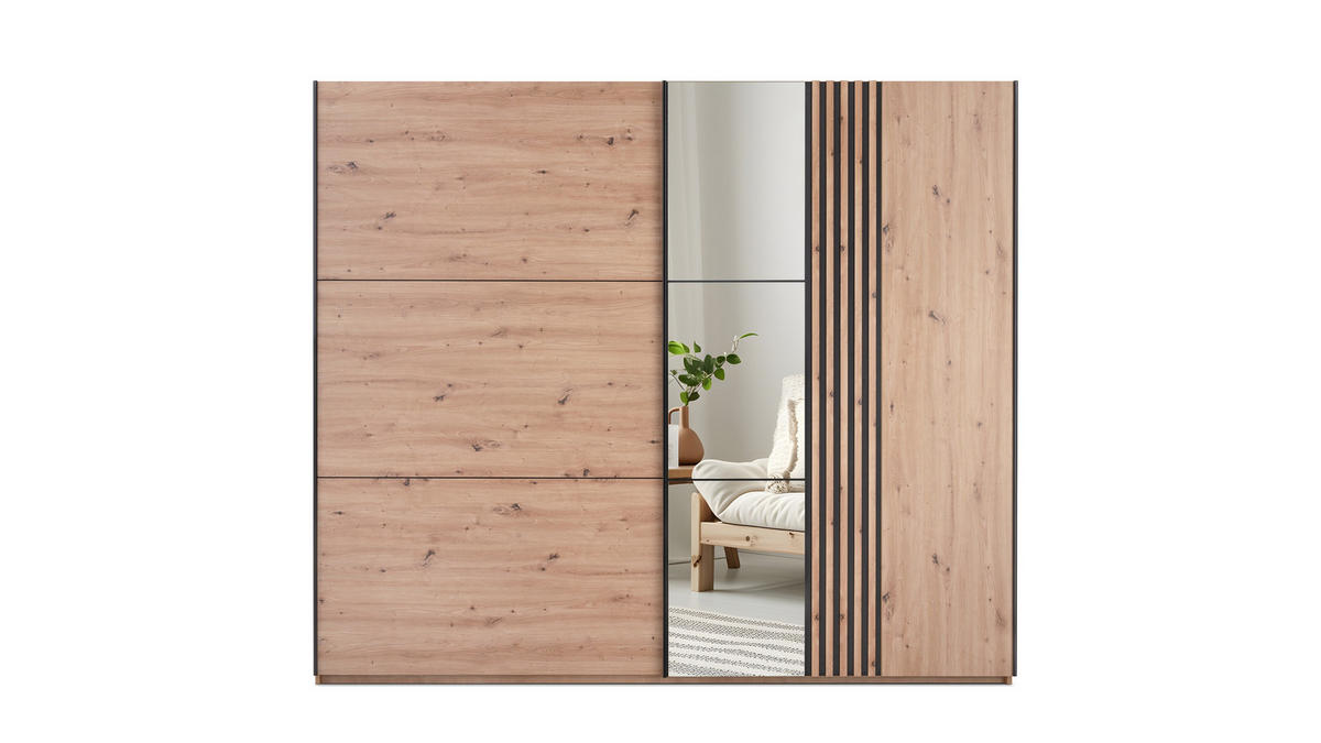 SCHWEBETÜRENSCHRANK ATROX 250/215/65 cm 2-türig mit Spiegel Eiche Artisan - Eiche Artisan, Holzwerkstoff (250/215/65cm) - MASSENO