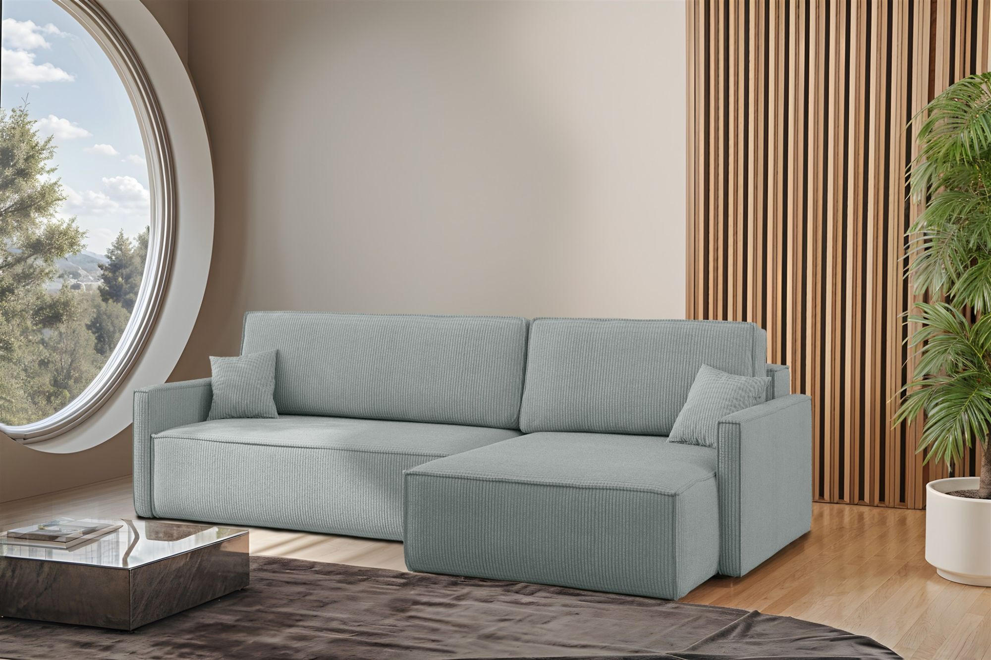 ECKSOFA Louis Scala - Salbeigrün, Holzwerkstoff/Textil (250/142cm) - Fun Möbel