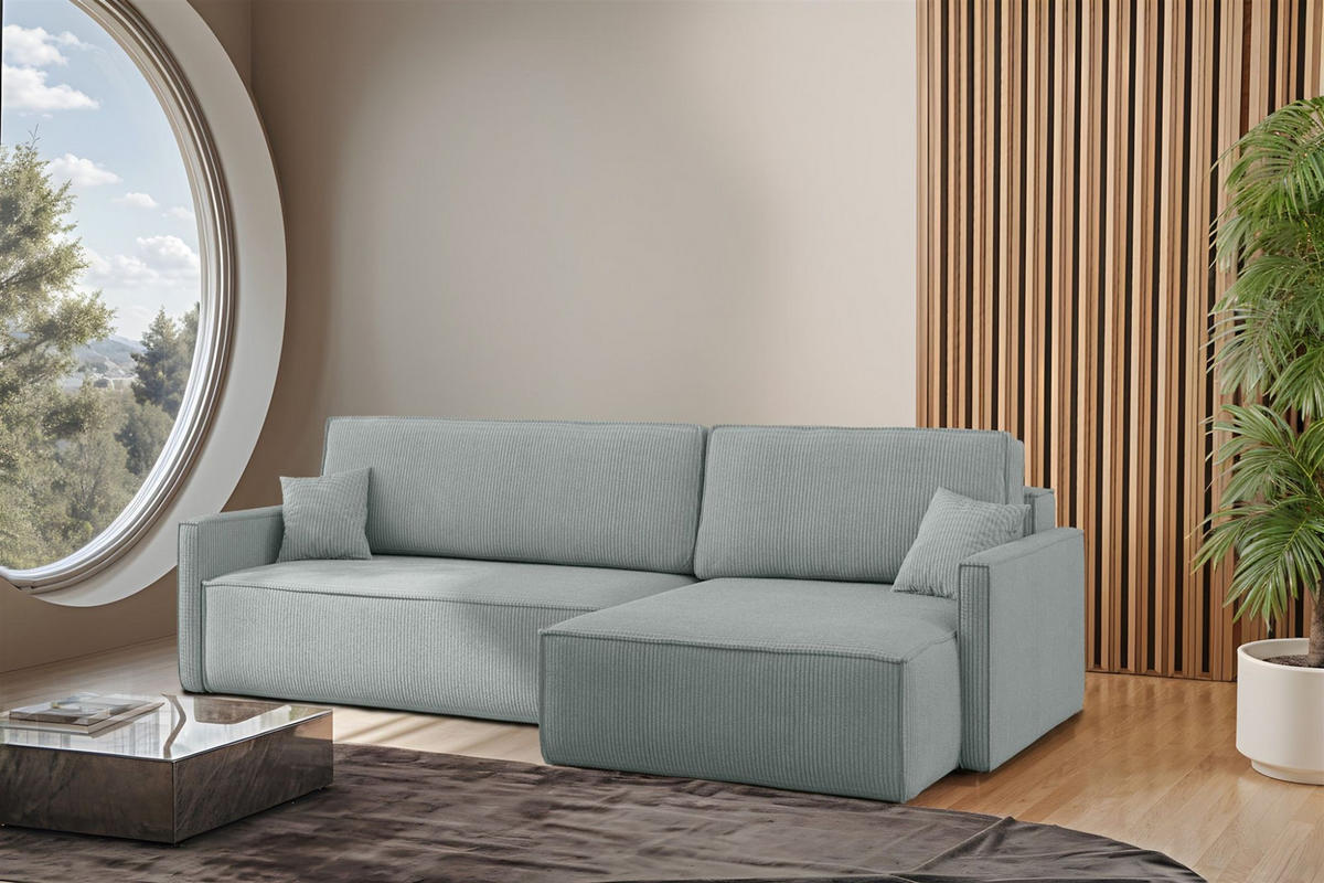 ECKSOFA Louis Scala - Salbeigrün, Holzwerkstoff/Textil (250/142cm) - Fun Möbel