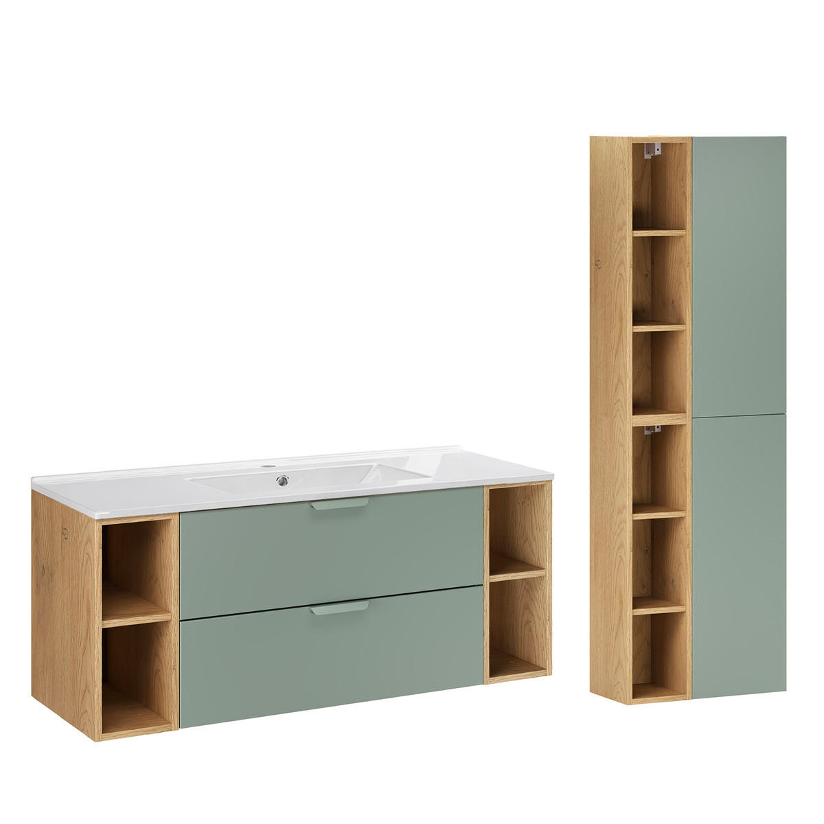 BADMÖBEL 121cm Oria 2er-Set Grün - Grün, Holzwerkstoff (121/50/46.5cm) - Petits-meubles