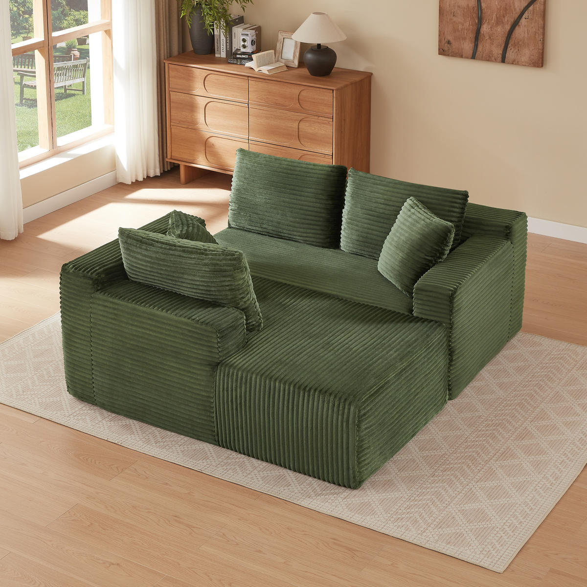 ECKSOFA Cord Grün mit Kissen - Grün, Textil (252.5/163cm) - WISHDOR