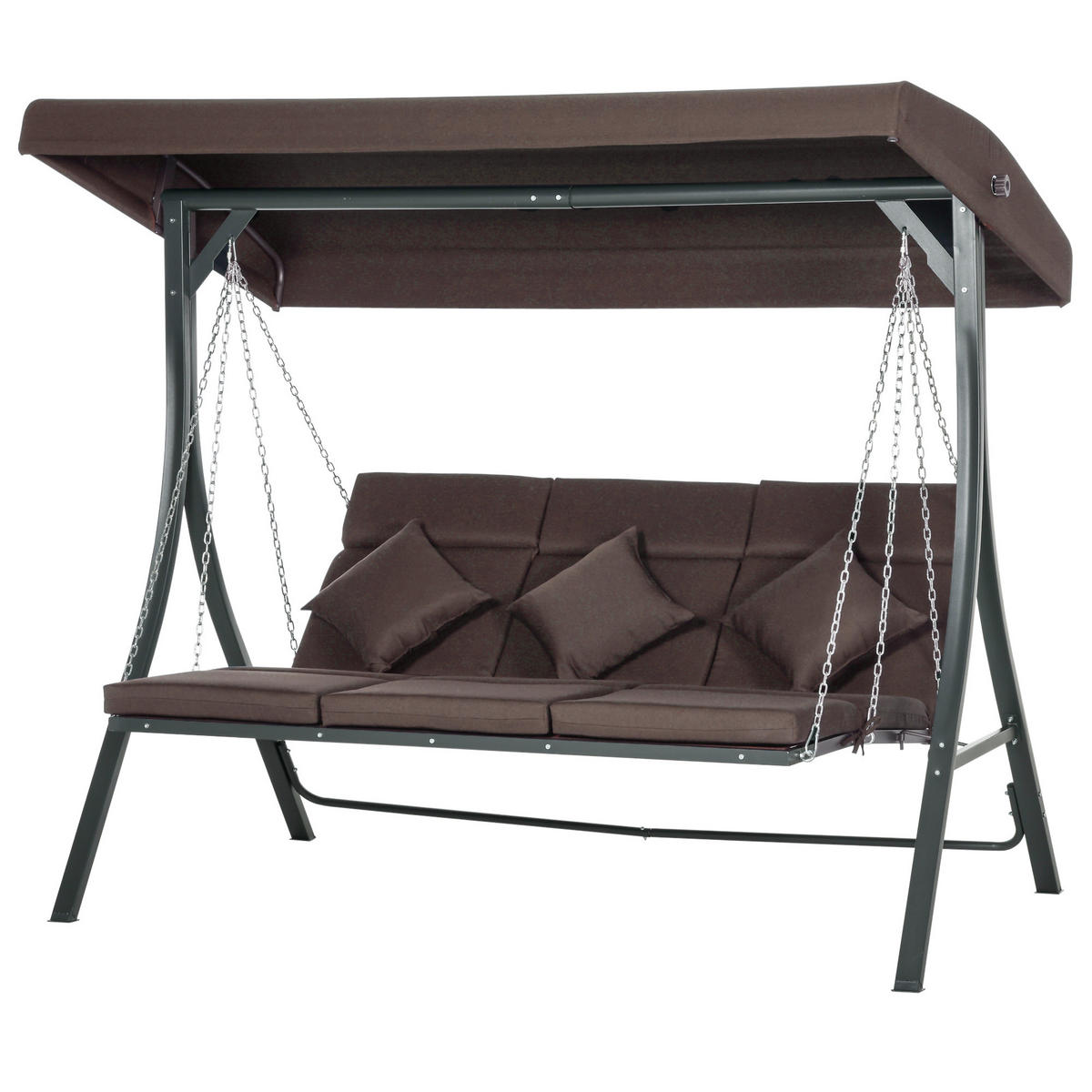HOLLYWOODSCHAUKEL DE-07025 für 3 Personen, verstellbares Sonnendach, bis 270 kg Braun - Schwarz/Braun, Textil/Metall (118/168/198cm) - ComfortXL