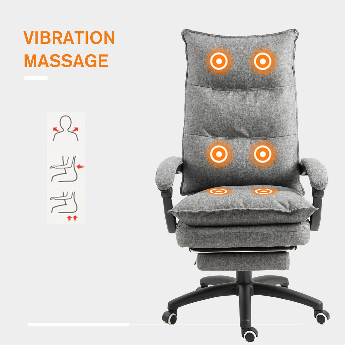 BÜROSTUHL massage Drehstuhl Massagefunktion Chefsessel höhenverstellbar Grau - Grau, Kunststoff (62/130/70cm) - Vinsetto