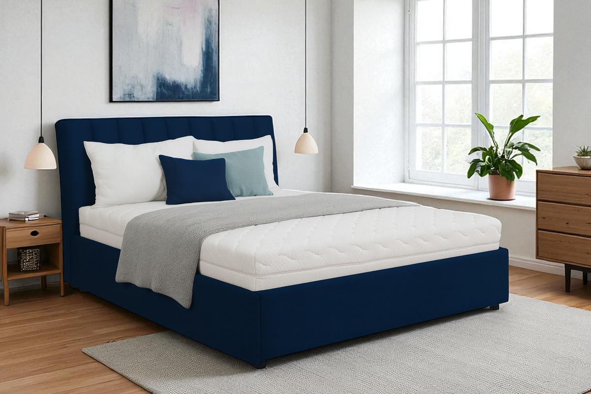 POLSTERBETT mit Bettkasten und Matratze NUBIA, Dunkelblau, 160x200 cm - Dunkelblau, Textil (160/200cm) - KS Home Concept