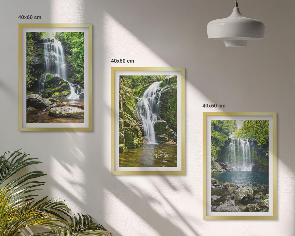 BILDER SET 3er Set - 40x60 cm Goldrahmen - Wasserfälle, grüne Umgebung - Goldfarben, Kunststoff (40/60cm) - TULUP