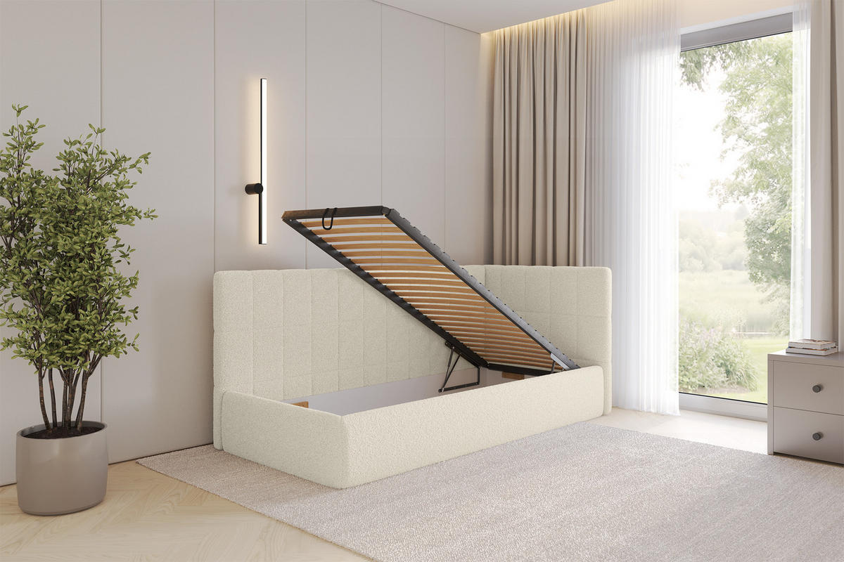 EINZELLBETT Jugendbett mit Bettkasten, Links - TULY 90x200 Beige - Champagner, Holzwerkstoff/Textil (90/200cm) - ALTDECOR