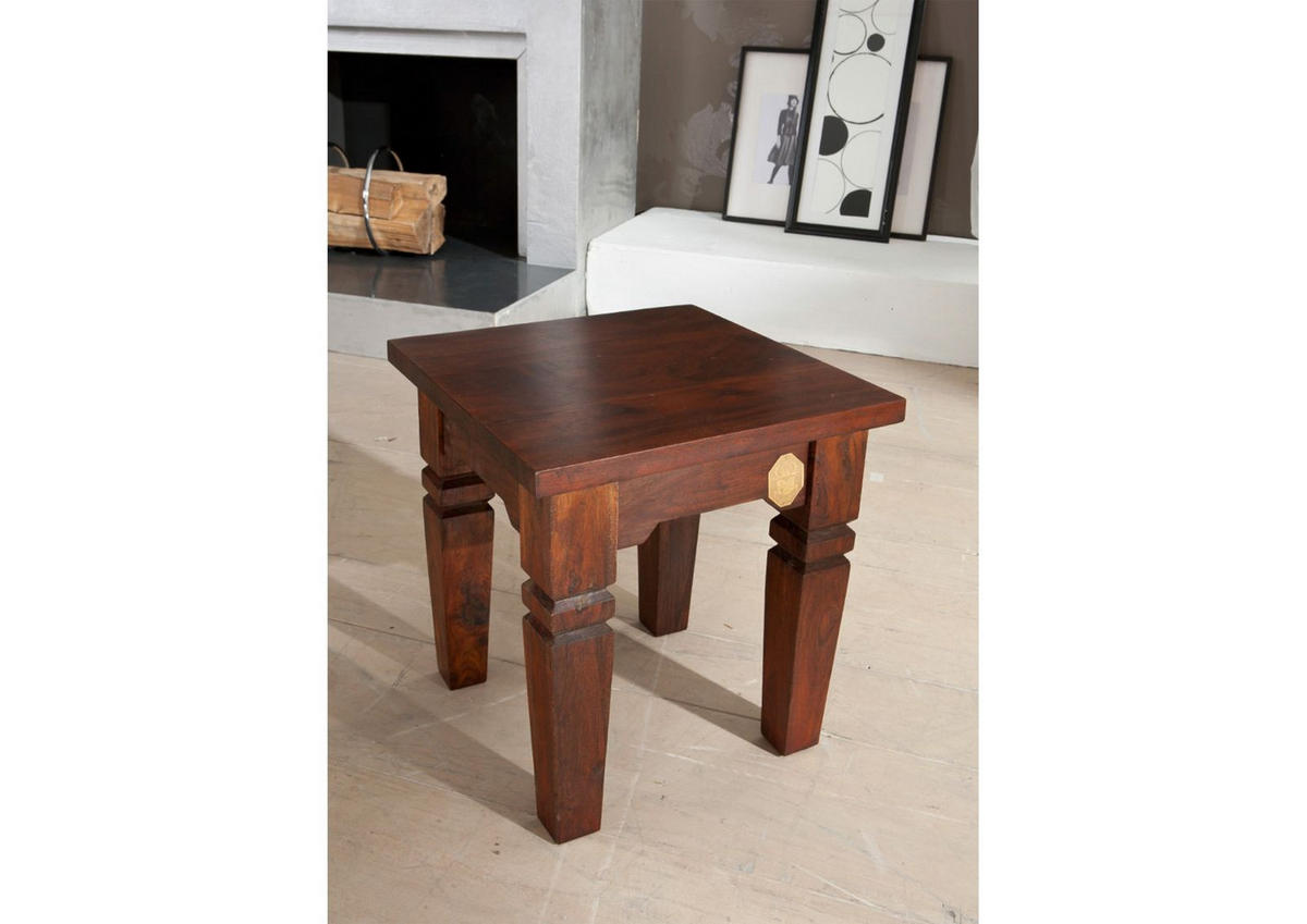 HOCKER Akazie 42x42x45 nougat lackiert OXFORD #601 - Dunkelbraun, Holz (42/45/42cm) - Massivmoebel24