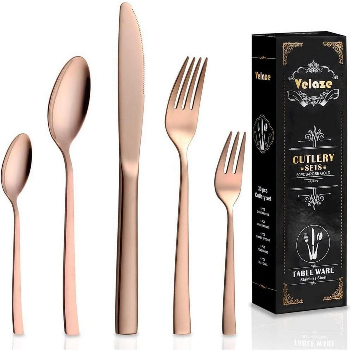 BESTECKSET 30-teiliges Set Rosegold Edelstahl 18/10 - Goldfarben, Metall
