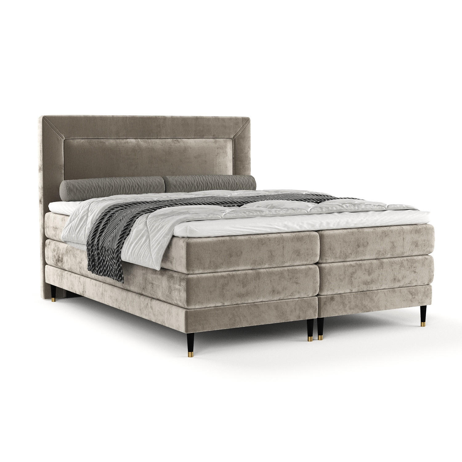 BOXSPRINGBETT Madame Beige 160/200 cm mit Matratzen und Topper - Beige/Schwarz, Holz/Holzwerkstoff (160/200cm) - Maison de Reve