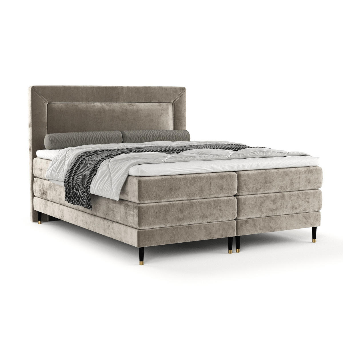 BOXSPRINGBETT Madame Beige 160/200 cm mit Matratzen und Topper - Beige/Schwarz, Holz/Holzwerkstoff (160/200cm) - Maison de Reve
