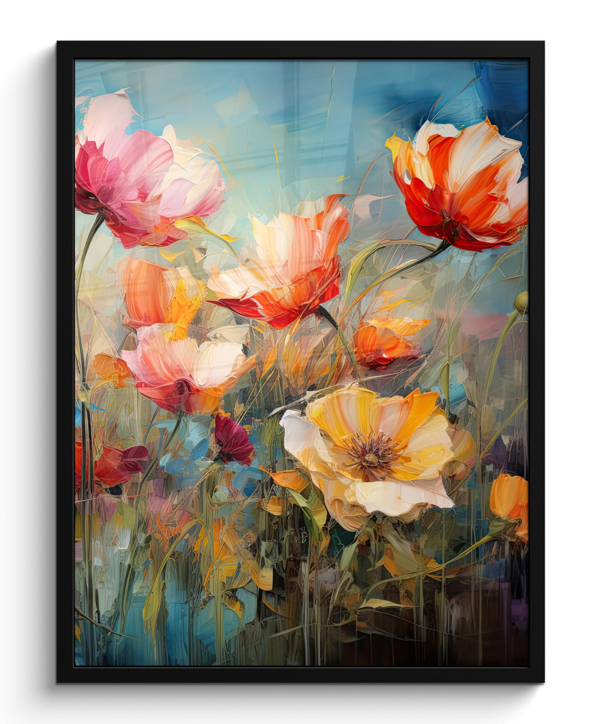 GERAHMTES BILD Blumen - Aquarell - Kunst - Botanisch - Natur 60x80 cm - Orange, Papier (60/80cm) - MuchoWow