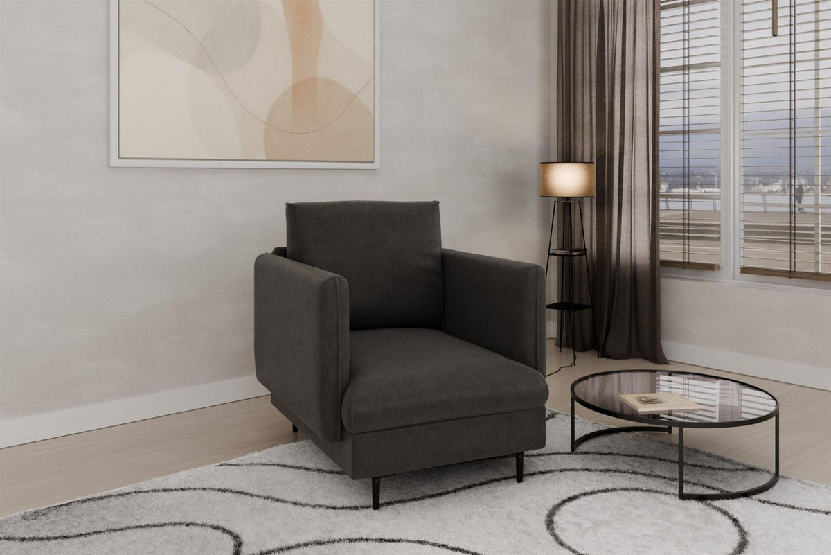 SOFASET Helmer 3-2-1 In Stoff Vibe - Anthrazit, Holzwerkstoff/Textil (226/95/95cm) - Fun Möbel