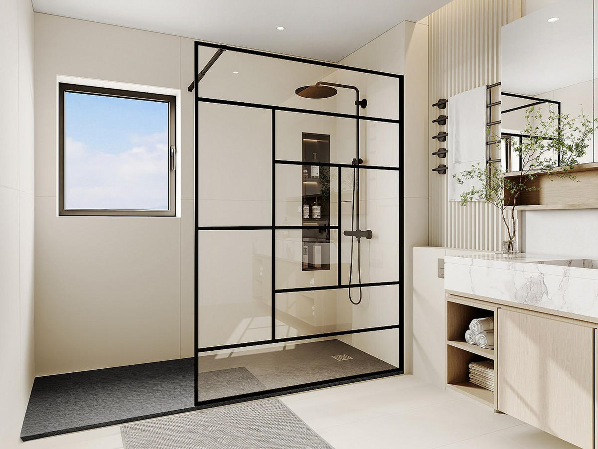 DUSCHTRENNWAND Seitenwand - Italienische Dusche - 140 x 200 cm - Schwarz - SEFANA - Schwarz, Glas (140/200cm) - Vente-Unique