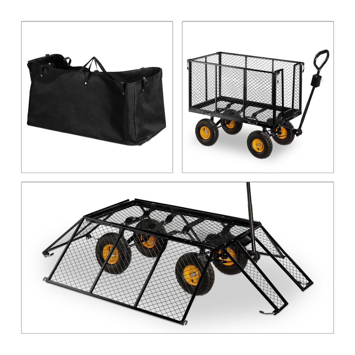 HANDWAGEN - Schwarz, Kunststoff/Metall (51/83/110cm) - Relaxdays