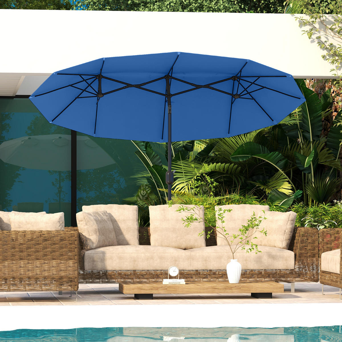 DOPPELSONNENSCHIRM aus Polyester Stahl Blau - Blau, Metall (147/285cm) - Outsunny