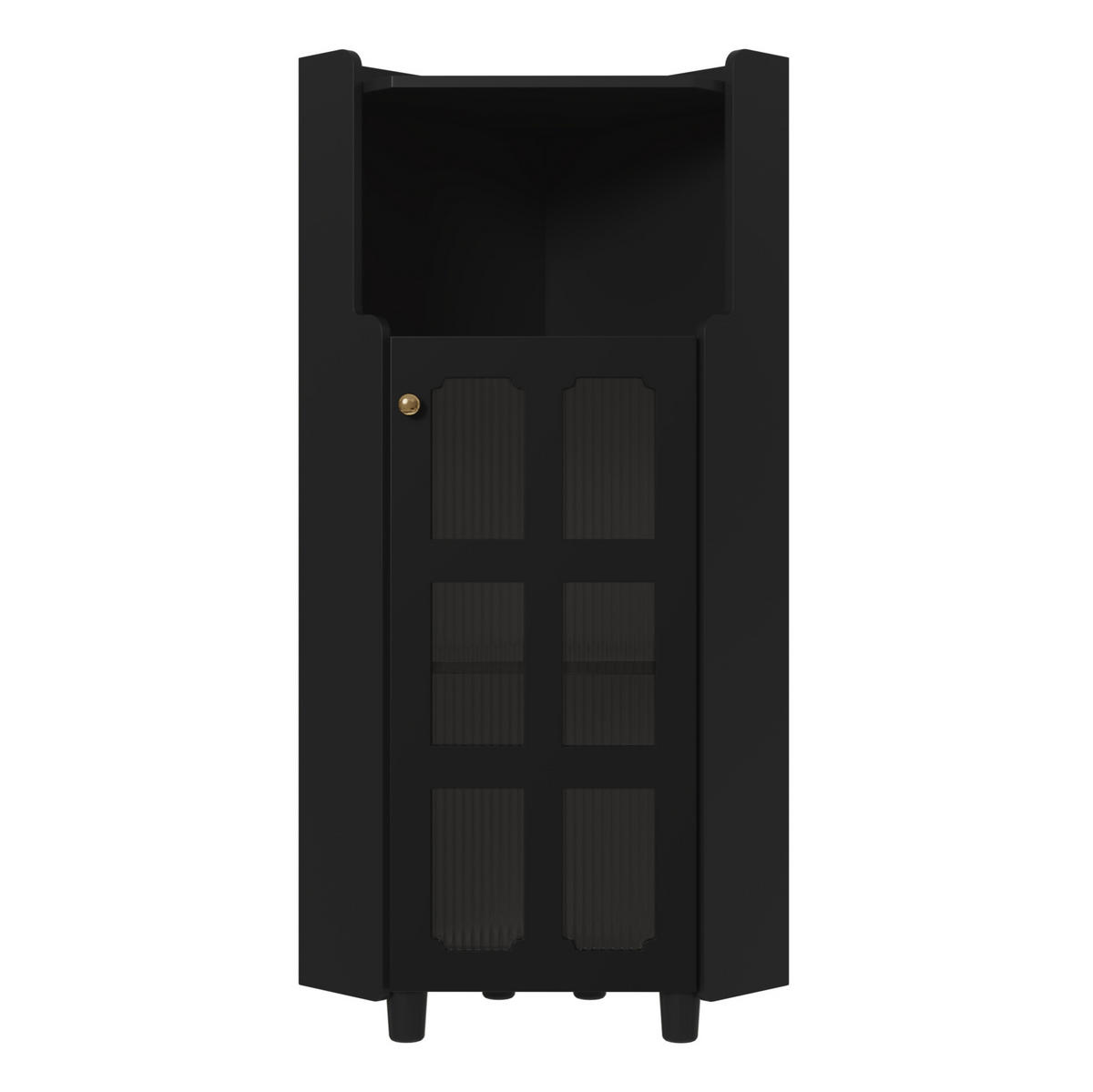LED-ECKSCHRANK 63.5x16.5x124 cm Schwarz aus Spritzglas mit App-LED & 2-in-1 Stauraum - Schwarz, Holzwerkstoff (63.5/124/16.5cm) - Modfu