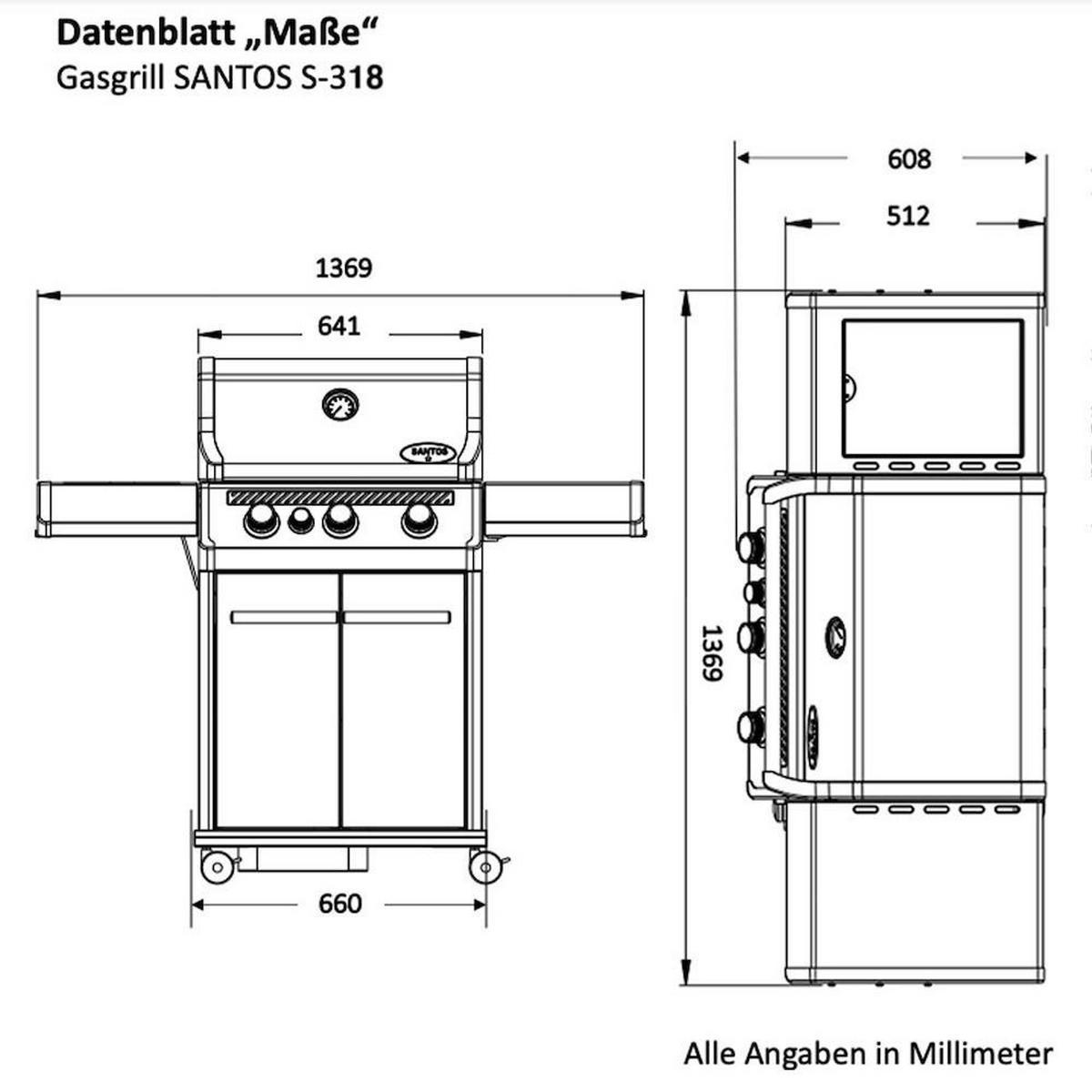 GASGRILL S-318 Blackline mit 3 Hauptbrenner Schwarz - Schwarz, Metall (137/119/64cm) - CHEFGASTRO