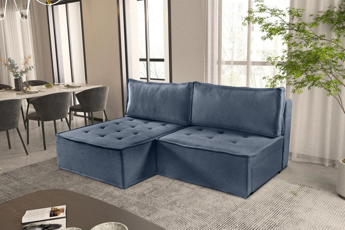 ECKSOFA Schlafsofa Amalia In Raven - Blau, Holzwerkstoff/Textil (200/140cm) - Fun Möbel