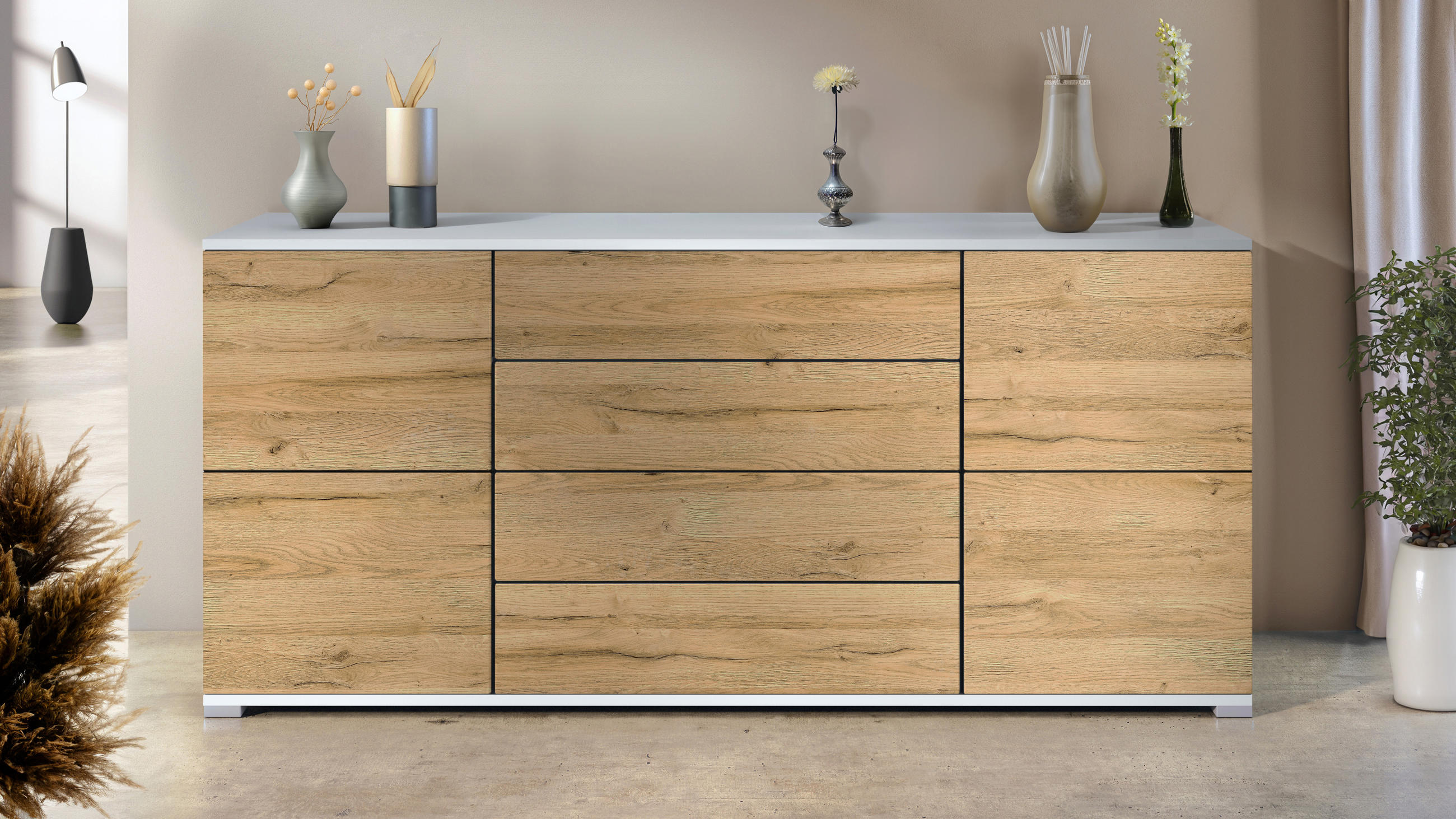 SIDEBOARD Rova Eiche Natur - Eichefarben, Holzwerkstoff (166.5/75.5/35cm) - Vladon