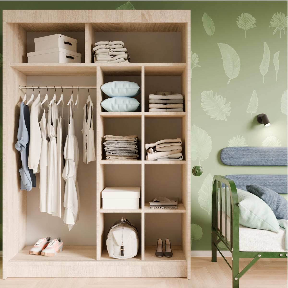 SCHIEBETÜRENSCHRANK ELIS - Weiß/Sonoma Eiche, Holzwerkstoff (150/215/61cm) - Meblini