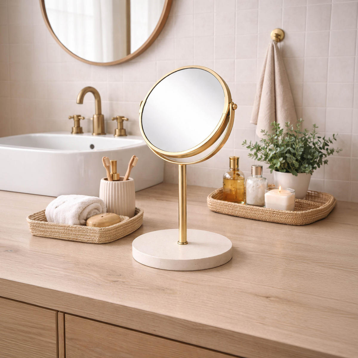 KOSMETIKSPIEGEL Oria 17/17/34 cm - Beige, Metall (17/34/17cm) - Douceur d´intérieur