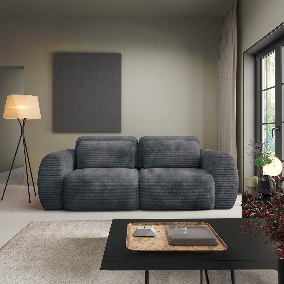 SOFA Camilla 3 Sitzplätze Dunkelgrau - Grau, Holz (266/95/121cm) - Petits-meubles