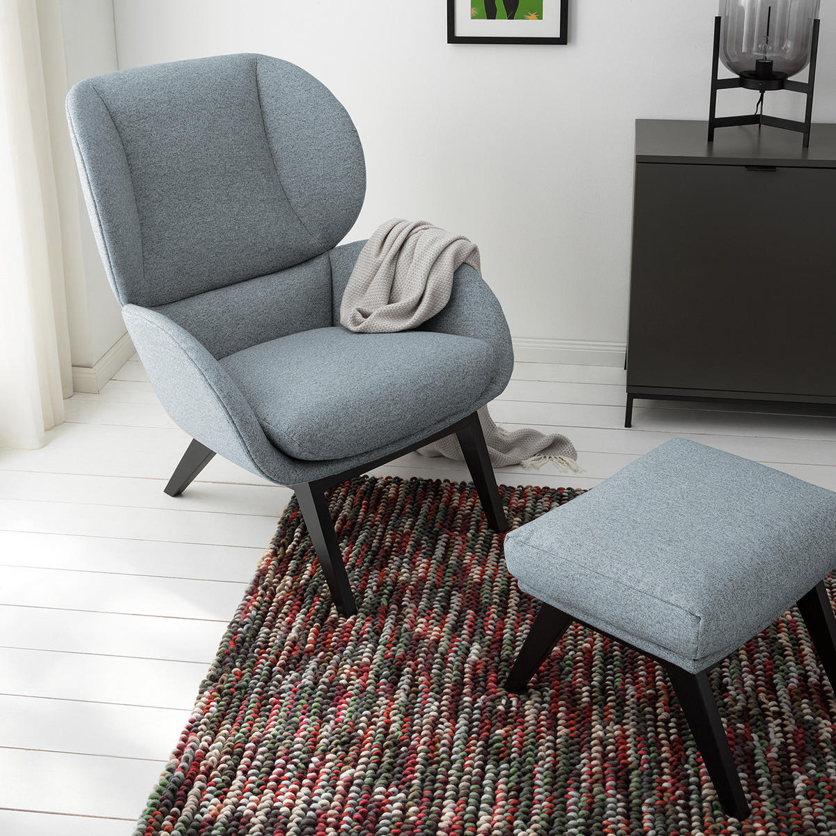 SESSEL - Blaugrau/Schwarz, Eichenholz/Textil (82/102/90cm) - home24