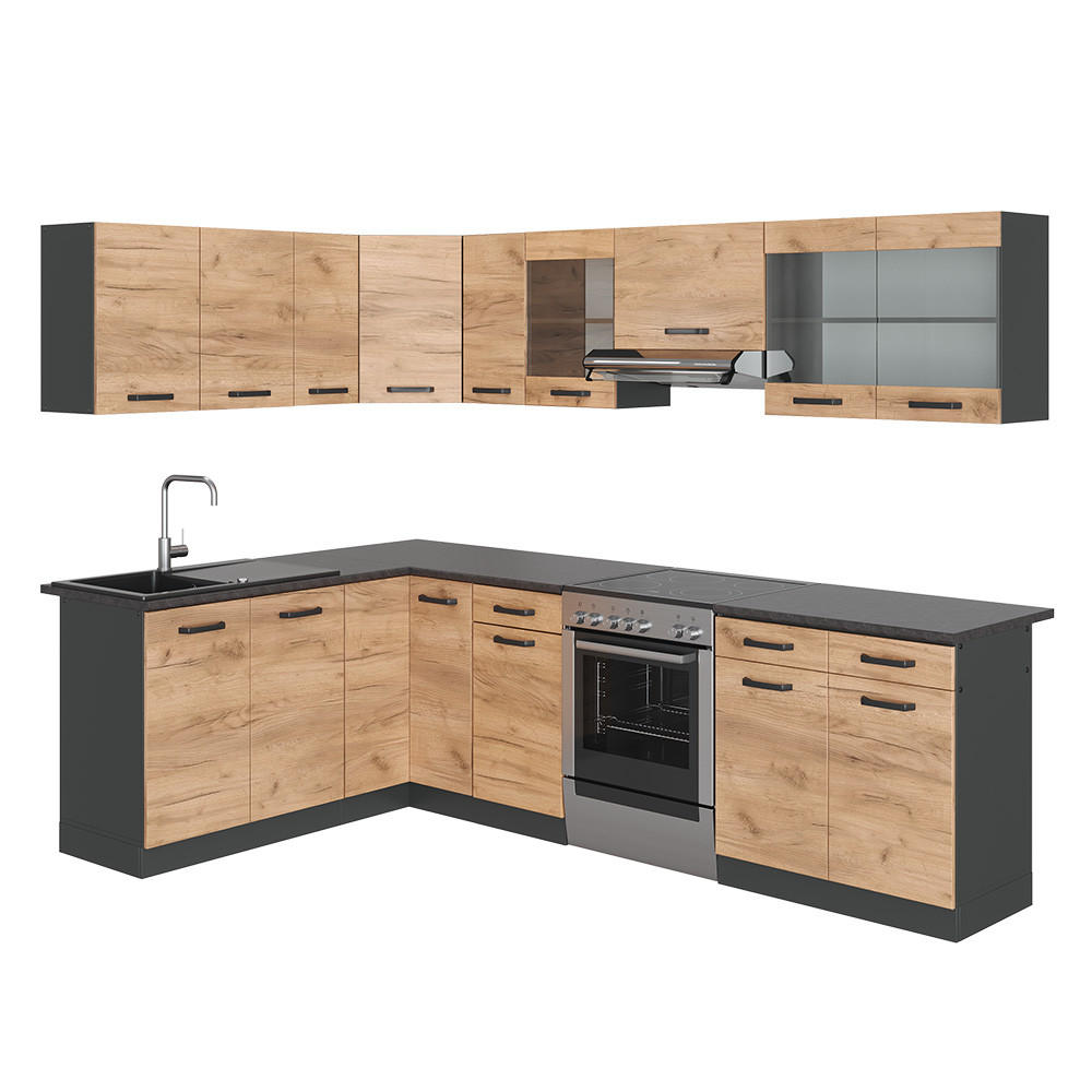 ECKKÜCHE Rick Anthrazit/Goldkraft Eiche 267 x 167 cm , AP Schwarz - Anthrazit/Eiche Wotan, Holzwerkstoff (270/81.6/60cm) - Vicco
