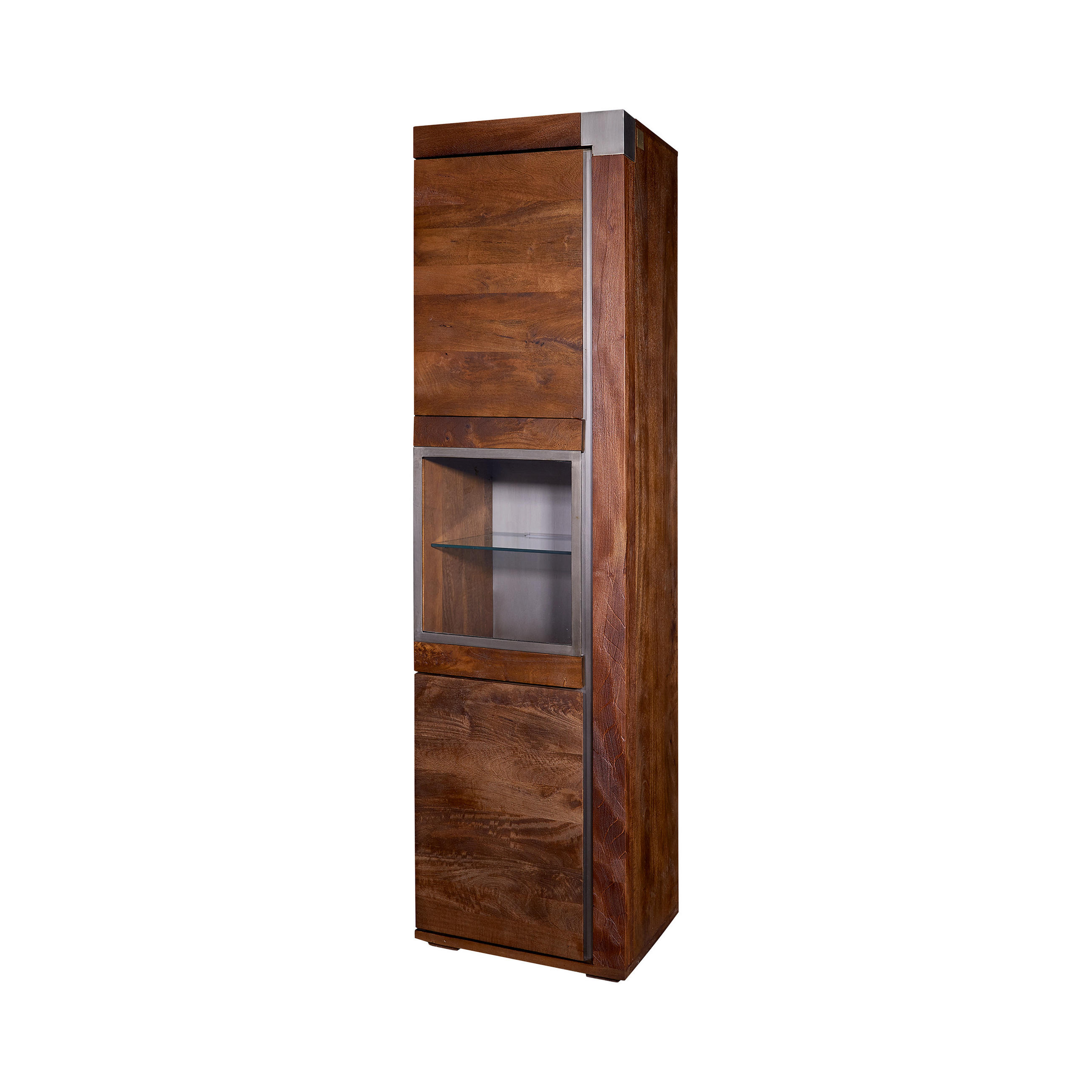 VITRINE Mango 55x45x204 braun lackiert Amsterdam #20 - Braun, Holz (55/204/45cm) - Massivmoebel24