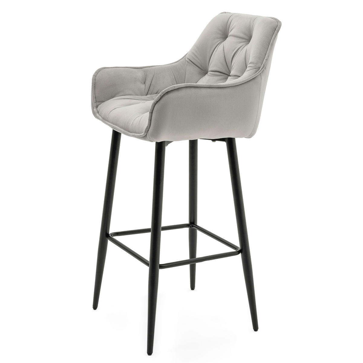 BARHOCKER SIENA gepolstert mit Steppung - hellgrau - Samt Velours - Hellgrau/Schwarz, Metall (53/107/52cm) - NEW HOME