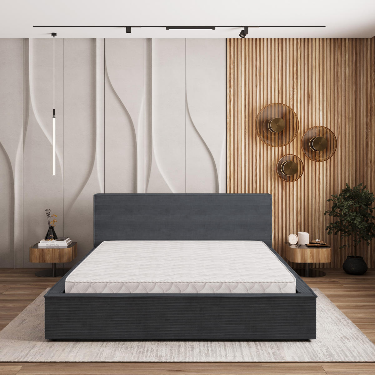 ČALOUNĚNÁ Postel CELORA 160x200 cm Grafitová - grafitová, kompozitní dřevo/textil (160/200cm) - MASSENO