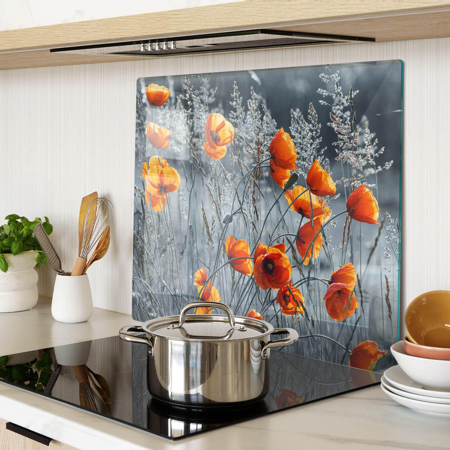 GLASPLATTE 60x52 cm Mohnfeld - Orange, Glas (60/0.4/52cm) - TULUP