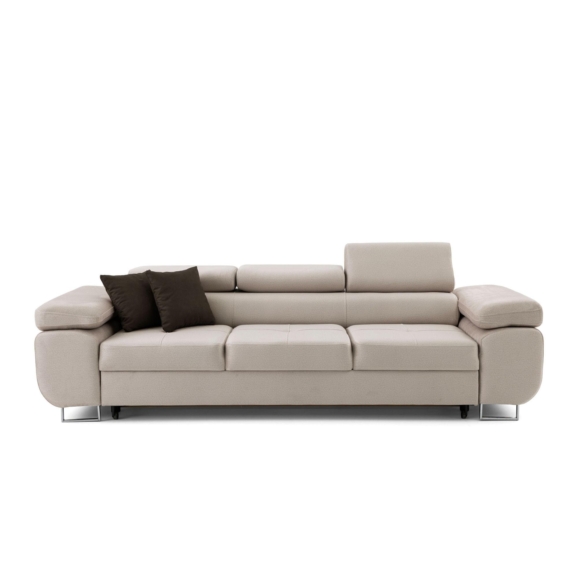 3-SITZER-SOFA WILD mit Schlaffunktion 127x190 Velours Beige - Chromfarben/Beige, Holz/Textil (262/90/102cm) - Muffo
