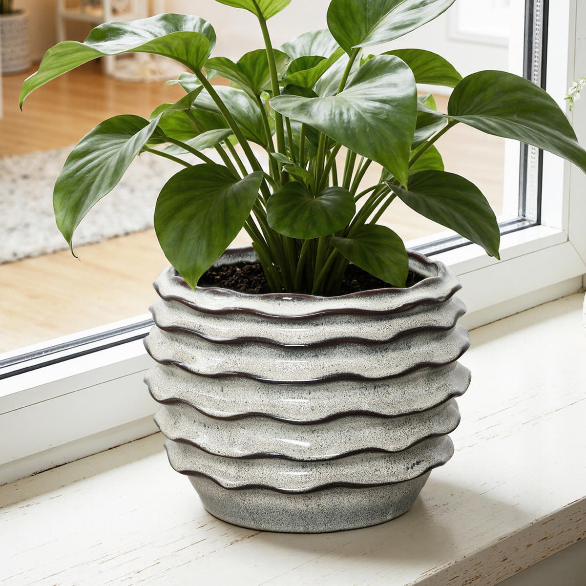 KERAMIK-BLUMENTOPF cremeweiß, Ø 24 × H 18 cm - Weiß, Keramik (18cm)