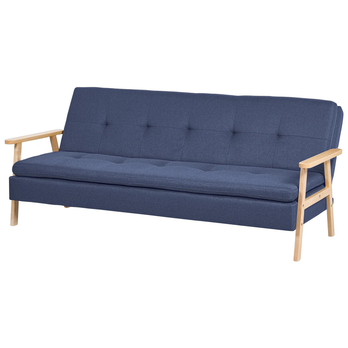 3-SITZER-SCHLAFSOFA marineblau Tjorn - Hellbraun/Blau, Textil (204/84/67cm) - Beliani