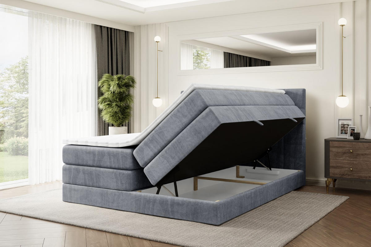 BOXSPRINGBETT BERO KING - 140x200 - H3/H4 - Grau - Grau, Holzwerkstoff (140/200cm) - ALTDECOR