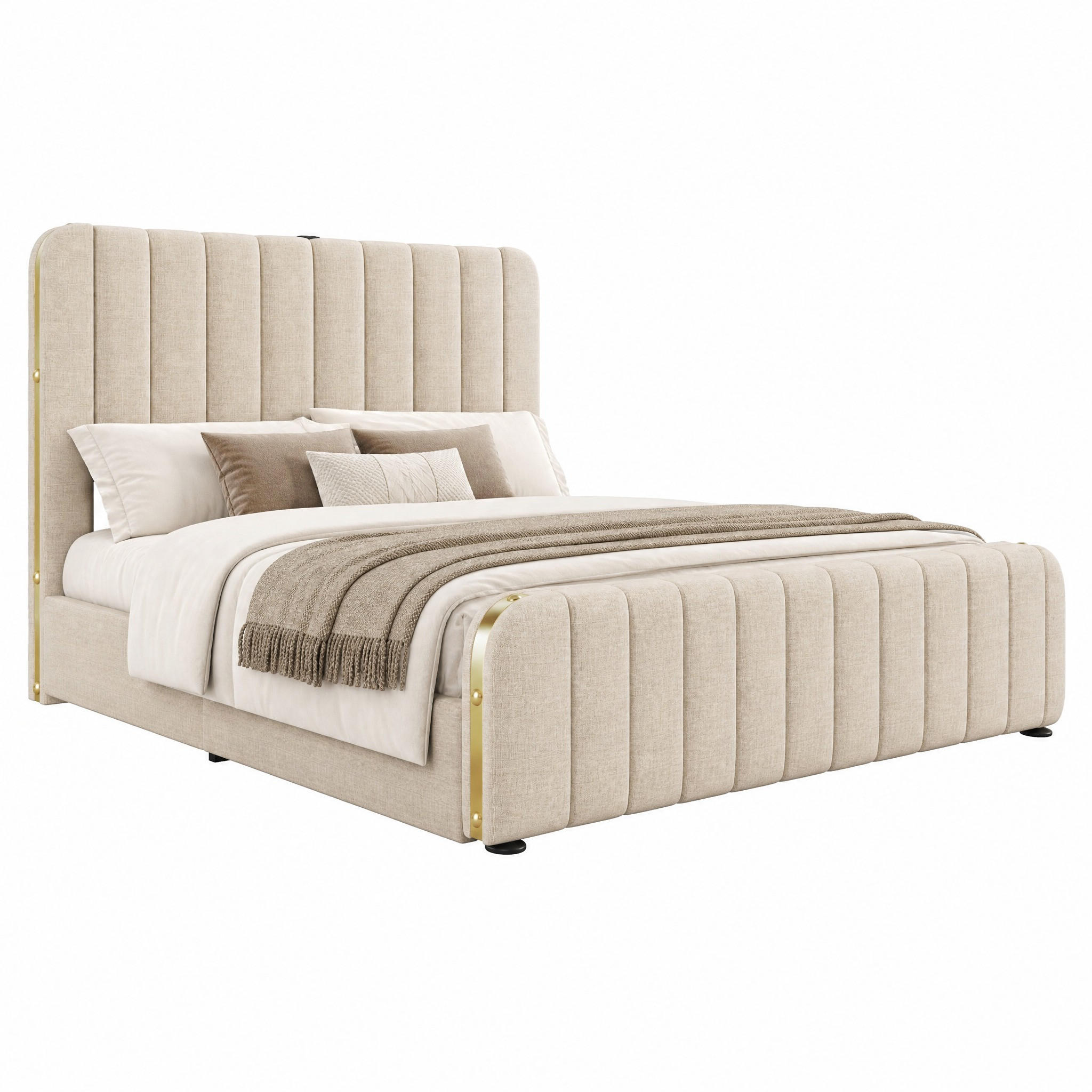 POLSTERBETT mit Stauraum und Matratze 140x200 cm Beige Leinen - Beige, Metall (140/200cm) - Meubliv