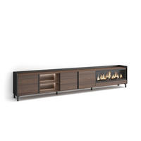 LOWBOARD, Eiche und Schwarz, 315/35/61cm, Kamin mit Feuereffekt XXL - Dunkelbraun, Holzwerkstoff (315/61/35cm) - Skraut Home