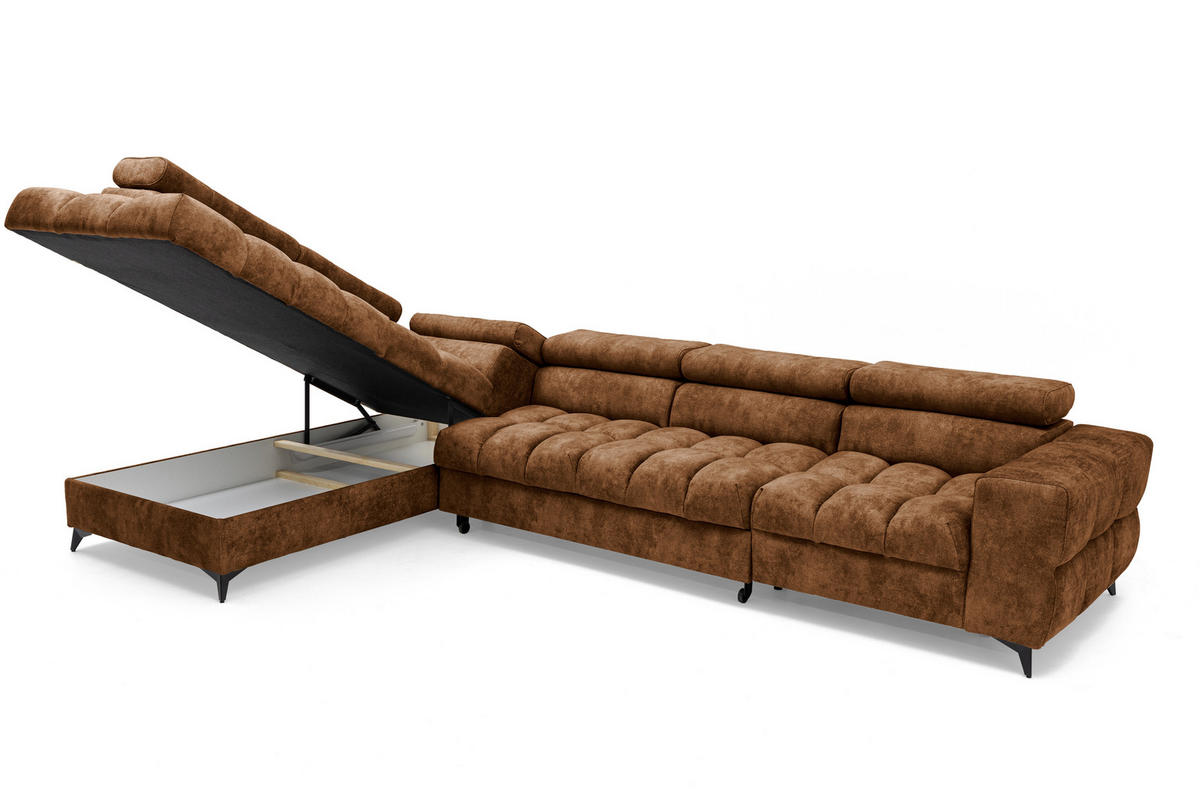 ECKSOFA Pudding Maxi mit Schlaffunktion und Bettkasten - Hellbraun, Textil (350/203cm) - Muffo