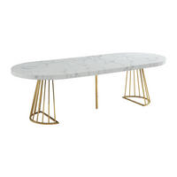 ESSTISCH ausziehbar - 2 bis 12 Personen - MDF & Stahl - Marmor-Optik Weiß & Goldfarben - FIRELA - Goldfarben/Weiß, Holz (260/110/76cm) - Vente-Unique