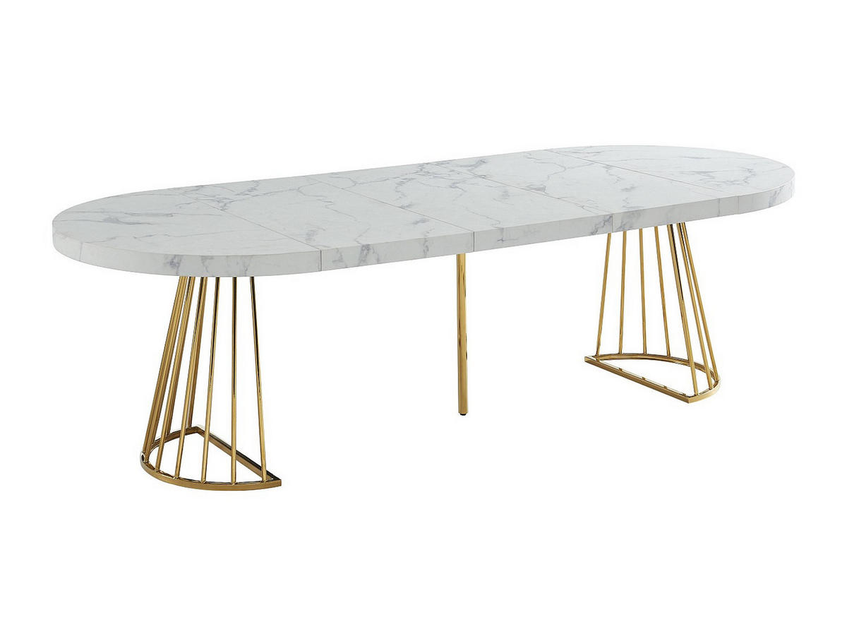 ESSTISCH ausziehbar - 2 bis 12 Personen - MDF & Stahl - Marmor-Optik Weiß & Goldfarben - FIRELA - Goldfarben/Weiß, Holz (260/110/76cm) - Vente-Unique